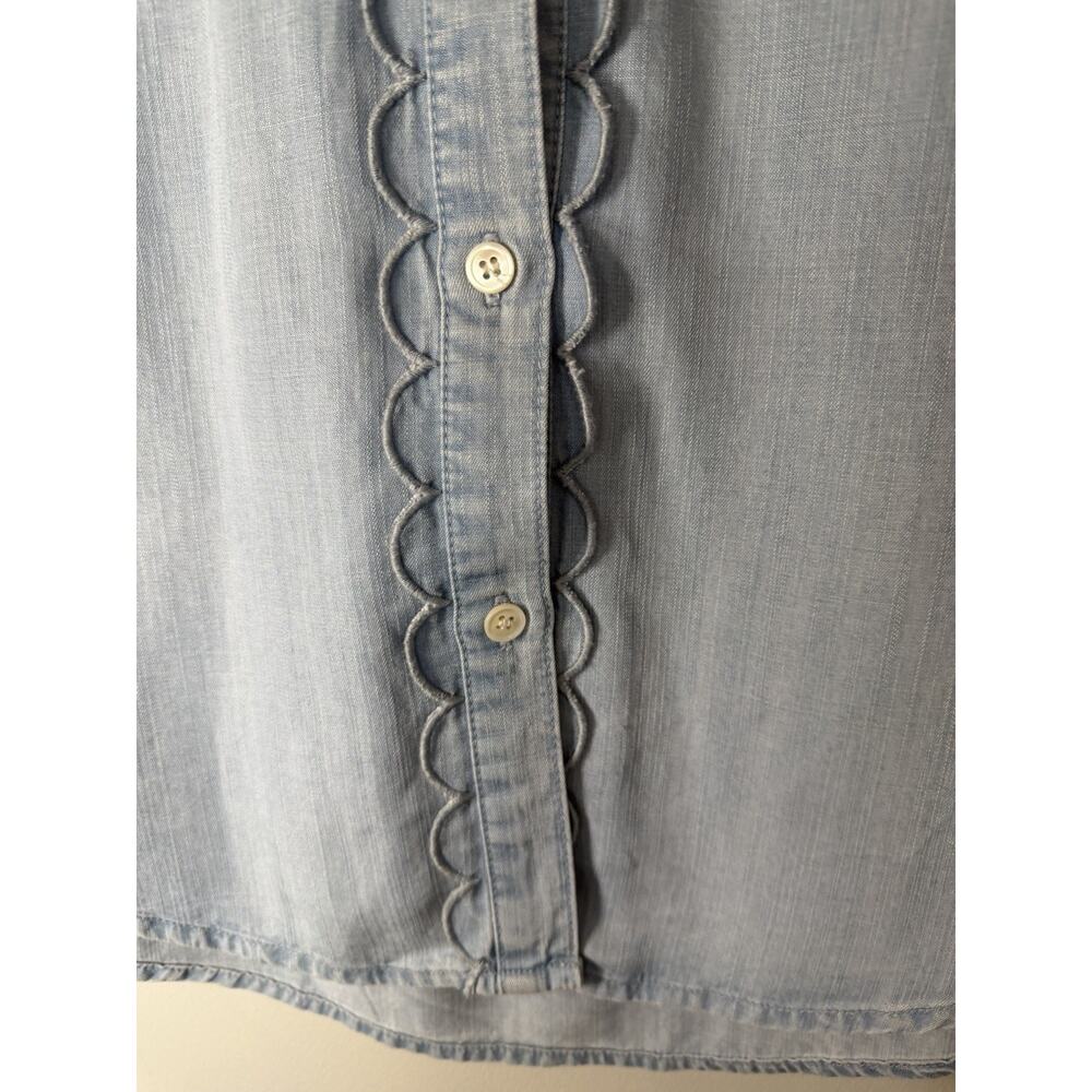 Frame Soft Chambray Tencel Button Down Scallop Long Sleeve Blouse Sz S $245 - Picture 4 of 9